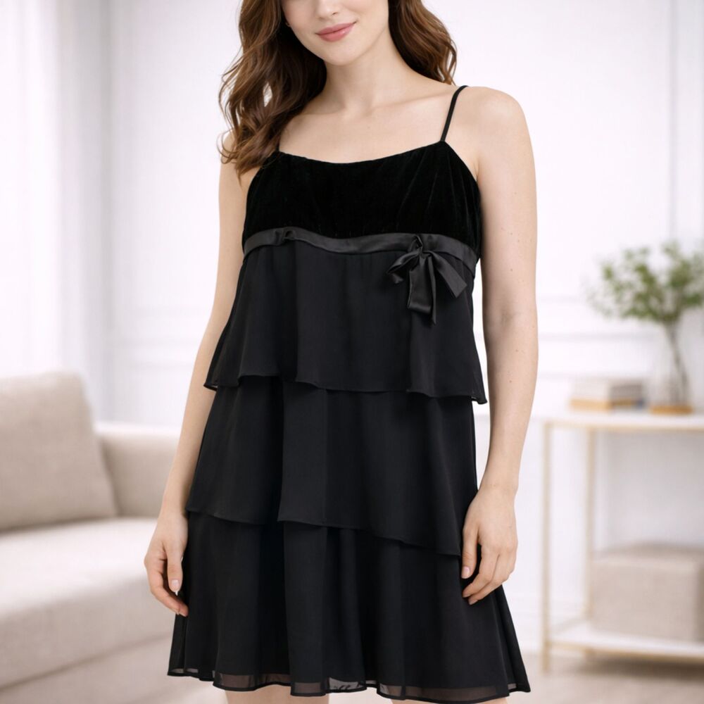 100% Silk Nine West 3-tier Dress Black S